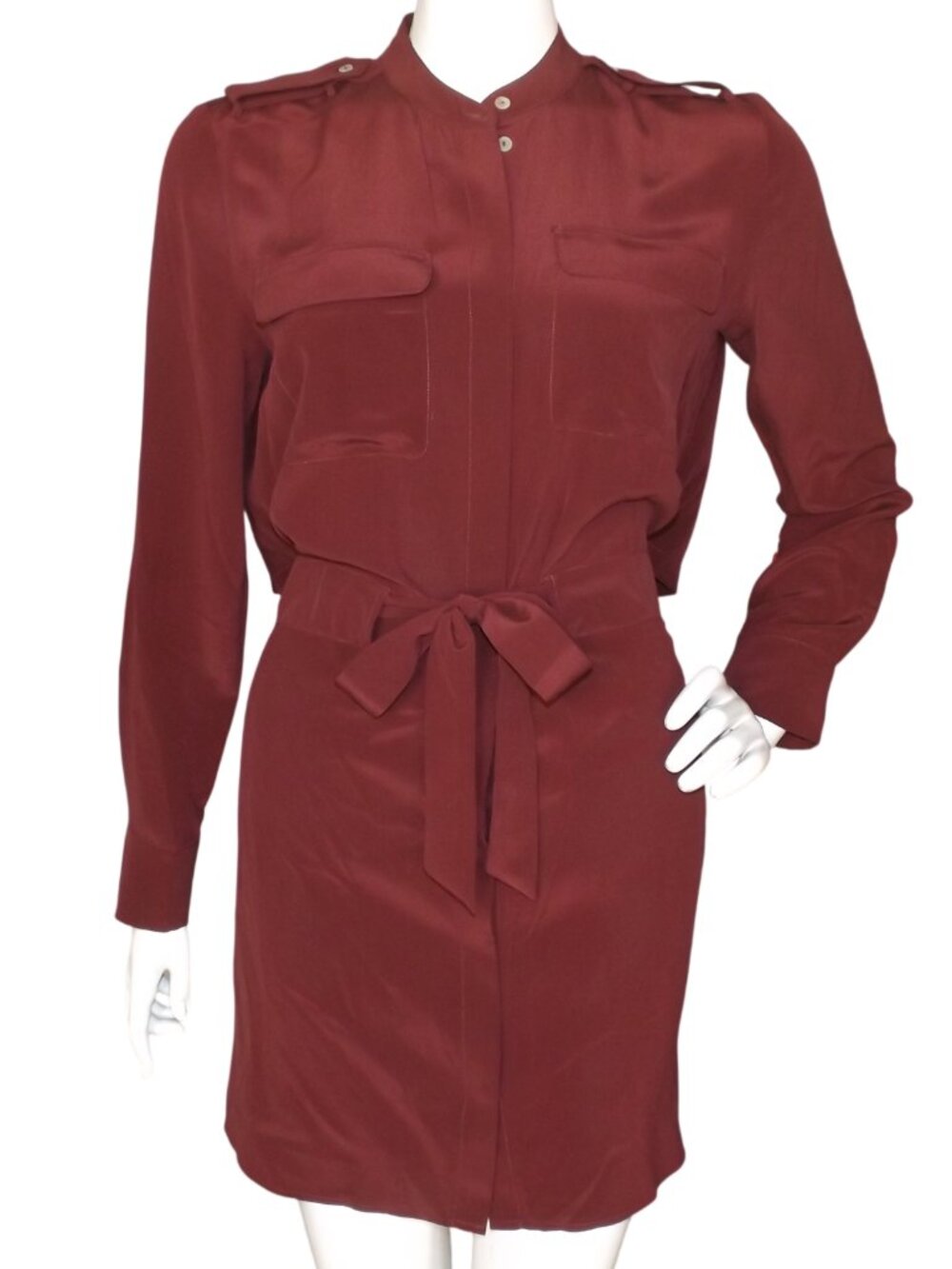 new! INTERMIX Mini Shirtdress, M, Burgundy/Dark Red, Silk, Cropped/Open Back